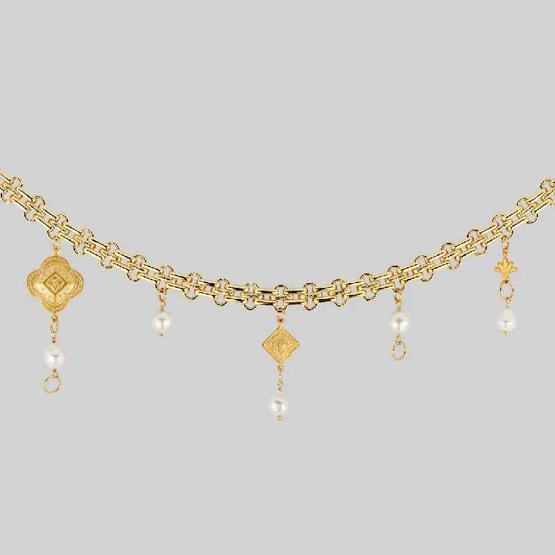 Rough diamond necklace-BANQUET. Pearl Charm Collar - Gold