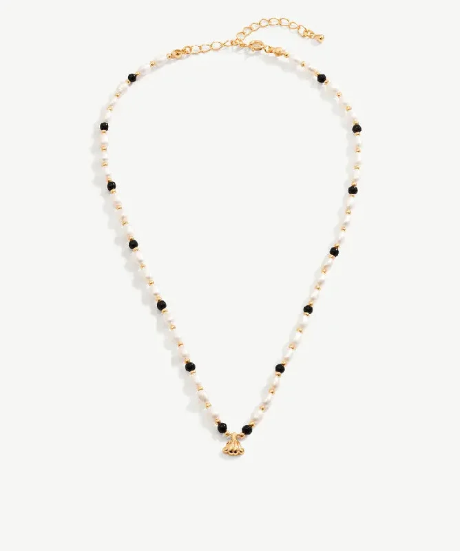 Modern layered necklace-Black Agate Pearl Collar Chain