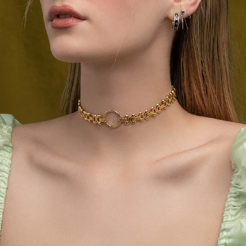 Rustic chain necklace-BRIDGET. Fancy Link Chain Choker - Gold