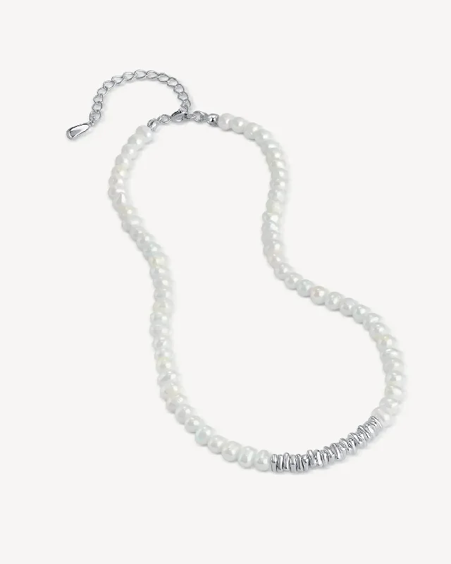 Rough diamond necklace-Broken Silver Pearl Collar Chain