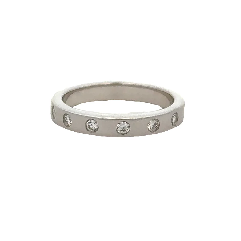 Heart-cut ring-Brushed Seven Diamond Band in White Gold