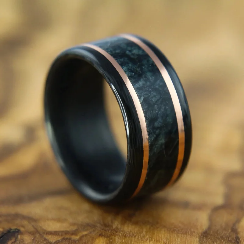 Glossy black ring-Carbon Fiber, Gold, and Marble Ring