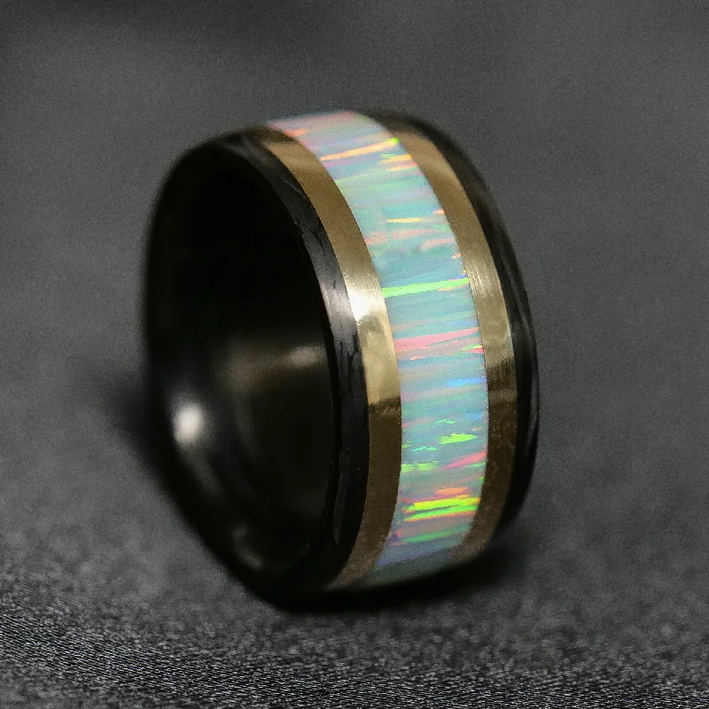 Zigzag pattern ring-Carbon Fiber, Gold, and Opal Ring