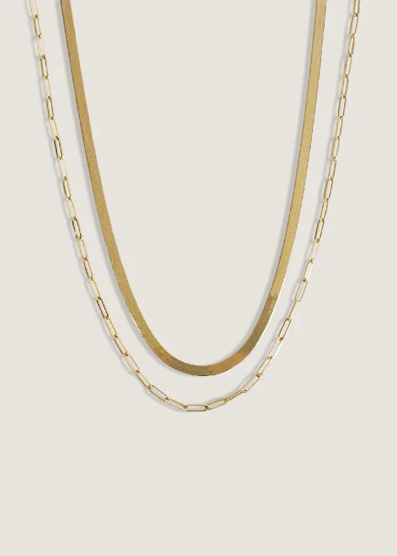 Trillion charm necklace-Carter Herringbone Chain & Paperclip Link Chain Necklace Stack