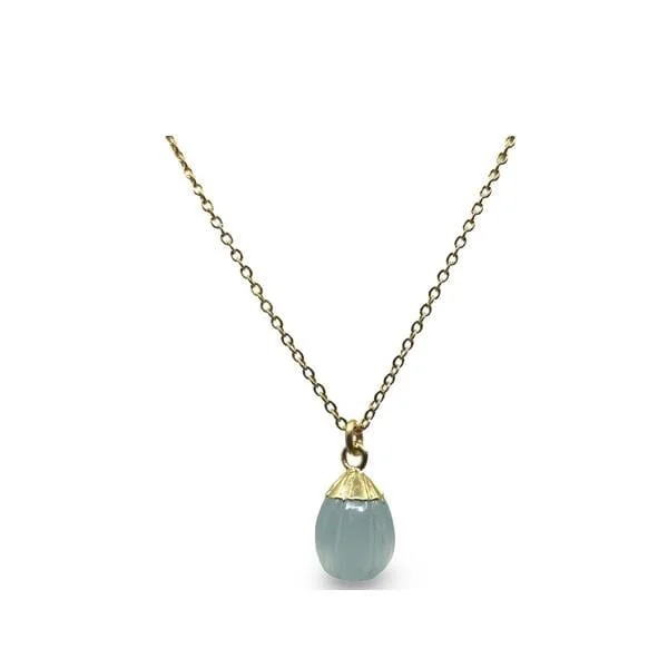 Sunken stone necklace-Carved Electroplated 'Onion' Necklace: Aqua Chalcedony (NGCP7084AQ)