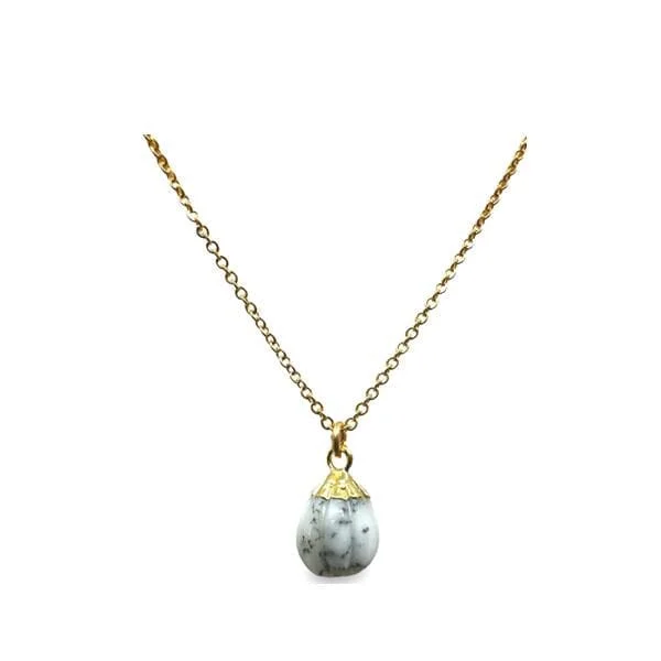 Baroque pearl necklace-Carved Electroplated 'Onion' Necklace: Dendrite Opal (NGCP7084DO)