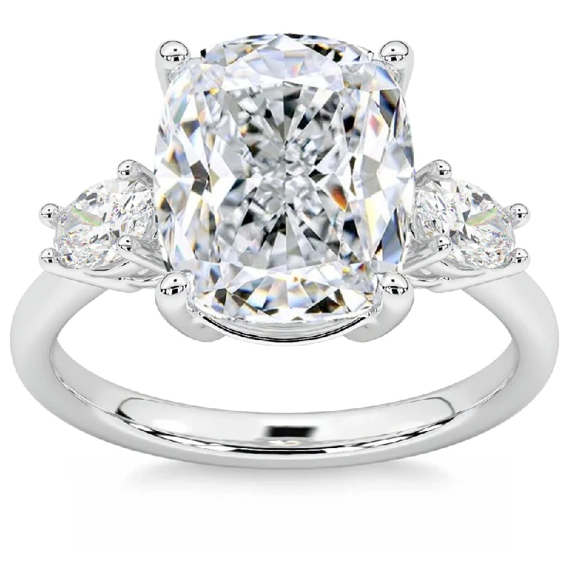 Hollowed-out ring-Certified 6Ct Cushion Cut 3-Stone Diamond Engagement Ring 14k Gold Lab Grown