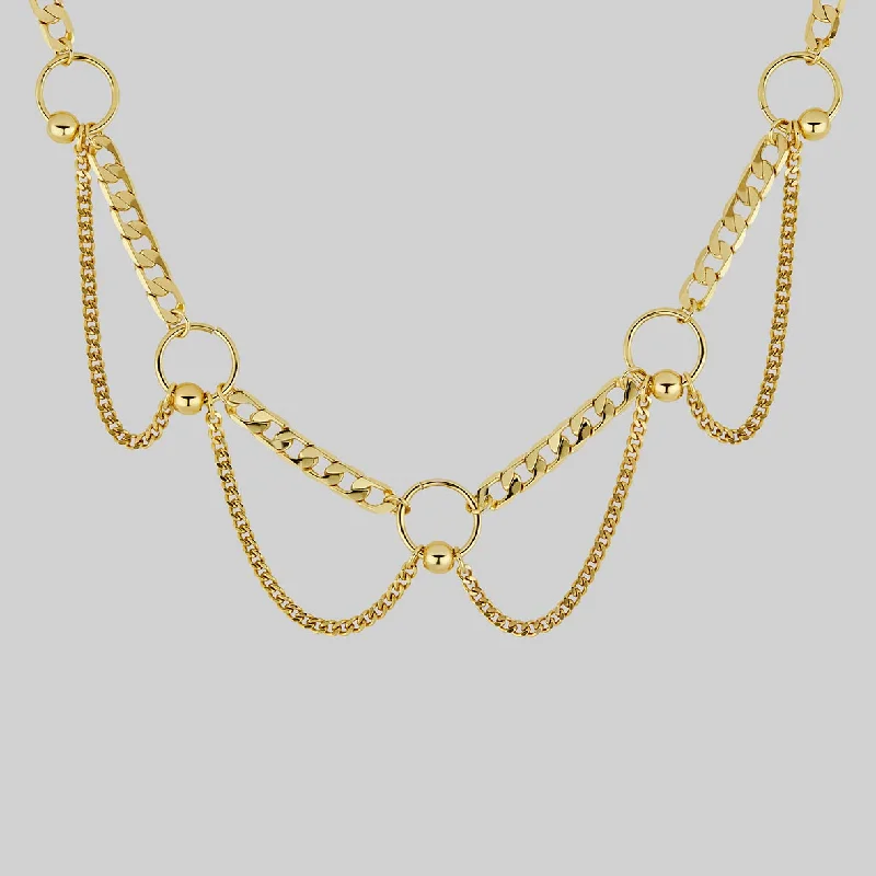 Split-chain necklace-CHANGE OF HEART. Pierced Chain Drop Choker - Gold