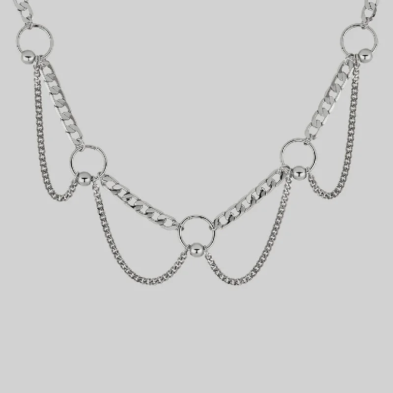 Two-stone necklace-CHANGE OF HEART. Pierced Chain Drop Choker - Silver