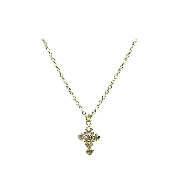 Faceted gem necklace-Charm: Small Gold Vermeil Cross with CZ : (NGCH45CRS)