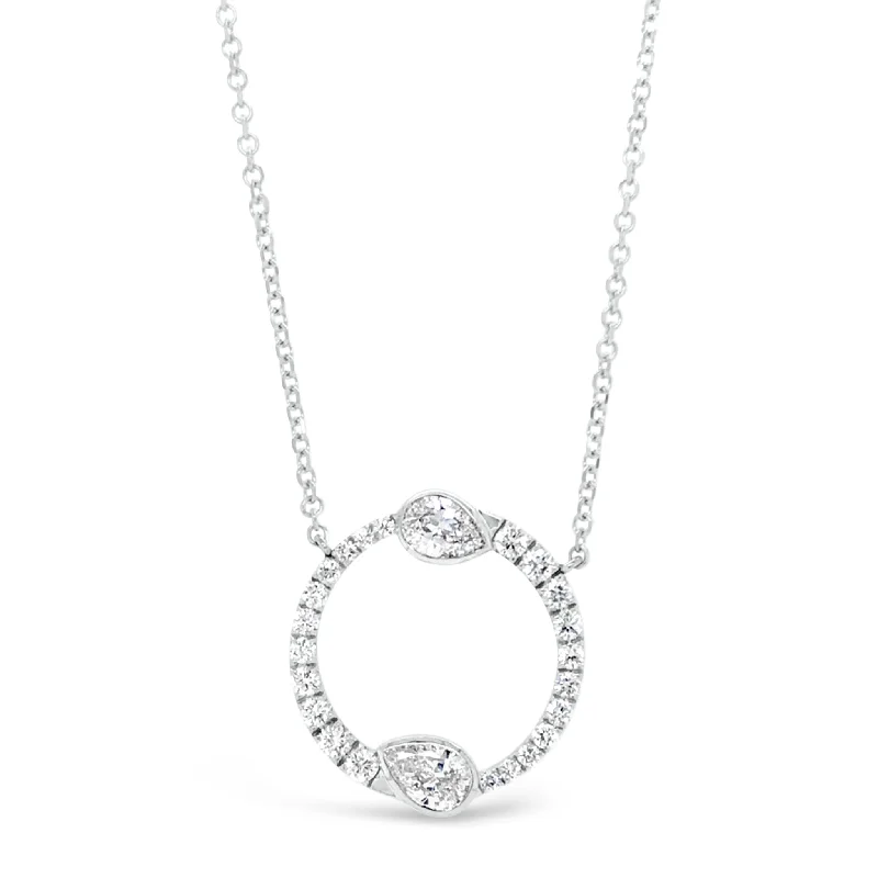 Floating diamond necklace-Round & Pear-Shaped Diamond Circle Pendant Necklace