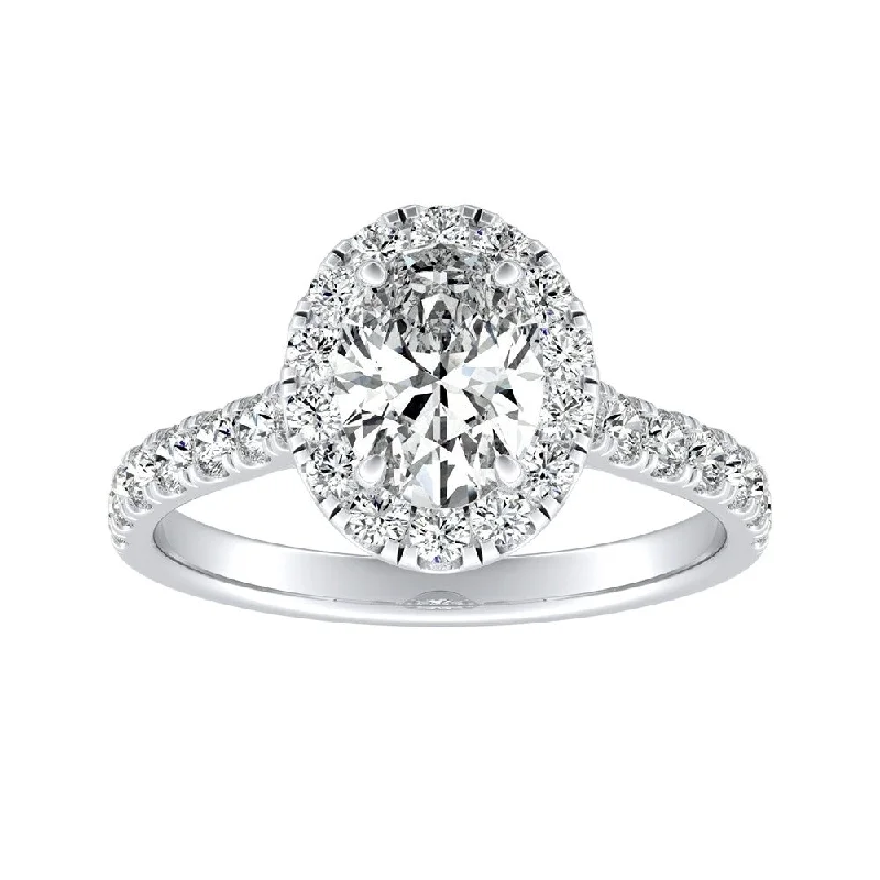 Open-heart ring-Classic Oval-cut 7/8cttw Halo Diamond Engagement Ring 18k Gold by Auriya (I-J, I1-I2)