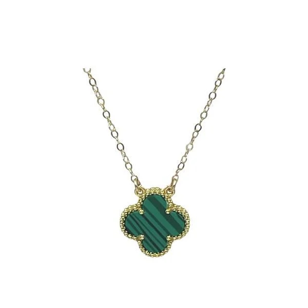 Twisted silver necklace-Clover 15mm Malachite Set in 24kt Gold Plated (NGCH478MLT)