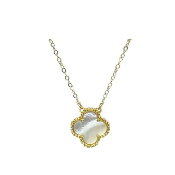 Laser-engraved necklace-Clover 15mm Mother of Pearl Set in 24kt Gold Plated (NGCH478MOP)