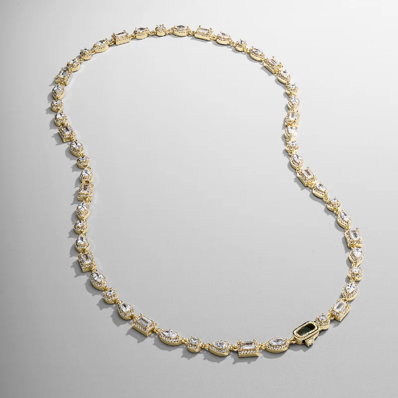 Delicate filigree necklace-Mixed Cluster Linked Necklace (Gold)