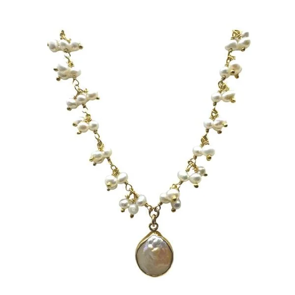 Floating diamond necklace-Cluster Vermeil Necklace With Pendant: Pearl (NGCLP330)