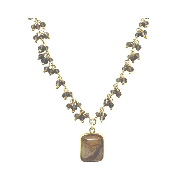 Twisted silver necklace-Cluster Vermeil Necklace With Pendant: Smokey Quartz (NGCLP77E)