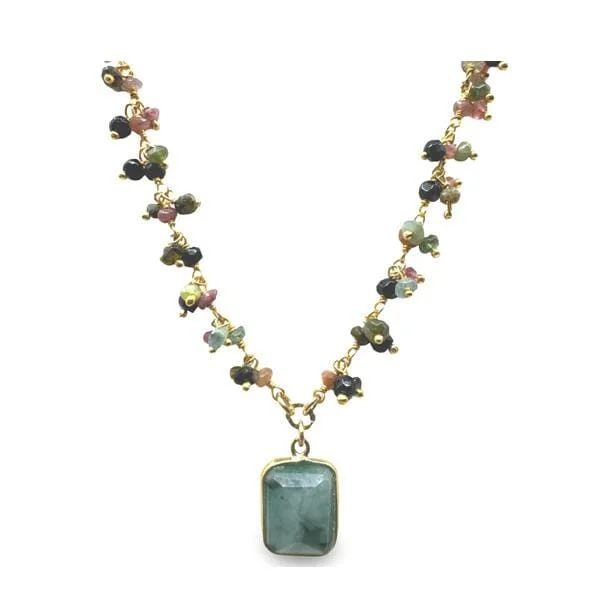 Textured edge necklace-Cluster Vermeil Necklace With Pendant: Tourmaline (NGCLP77TM)