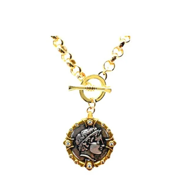 Interlocked necklace-Coin Toggle Necklace With CZ Accents (NGT4665CN)