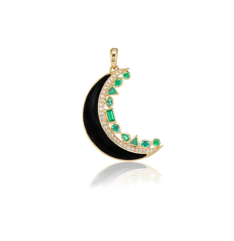 Wire-twist necklace-Crescent Moon Inlay Pendant