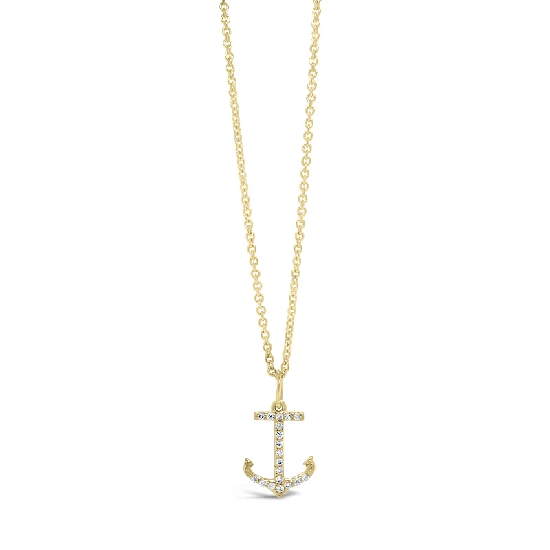 Minimalist pearl necklace-Diamond Anchor Pendant