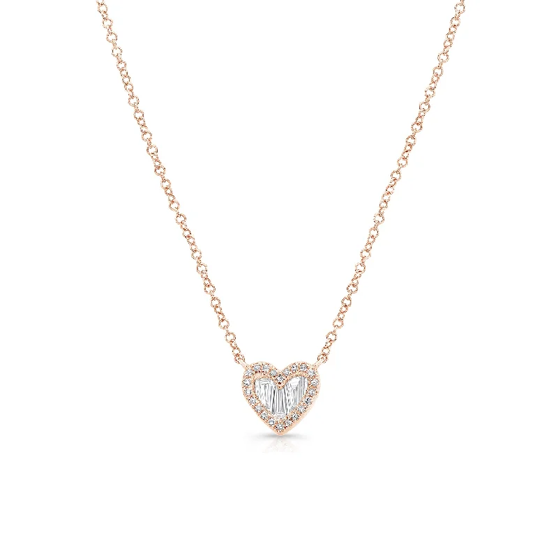 Radiant gem necklace-Diamond Baguette Heart Pendant Necklace