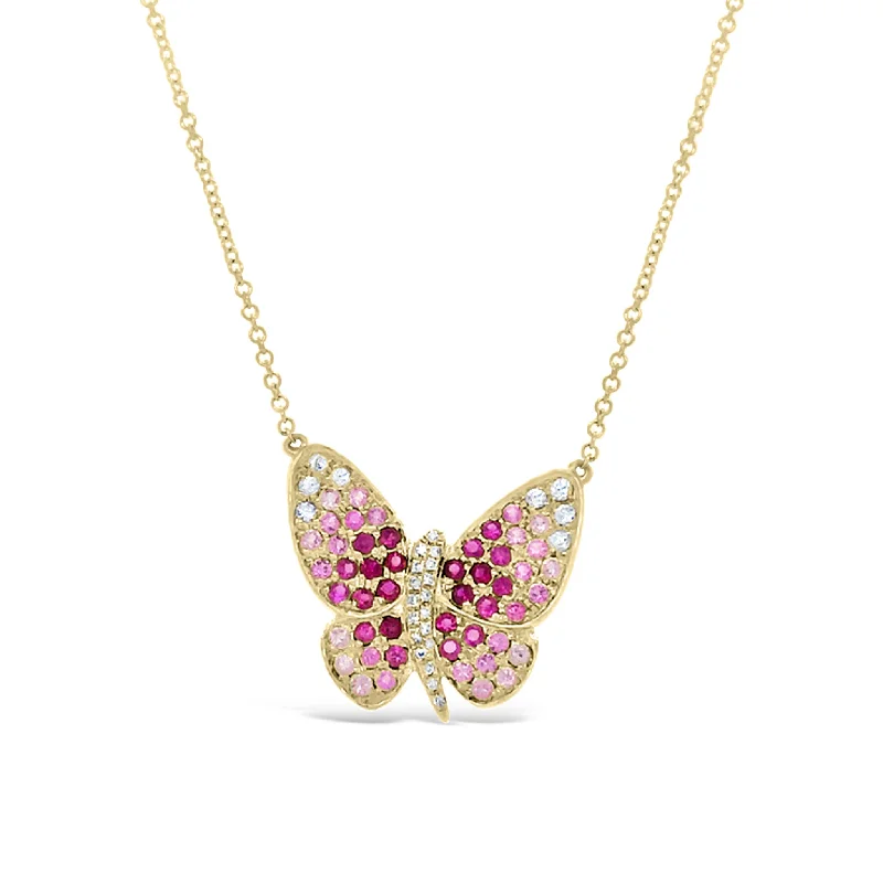 Oval gem necklace-Diamond & Sapphire Butterfly Pendant Necklace