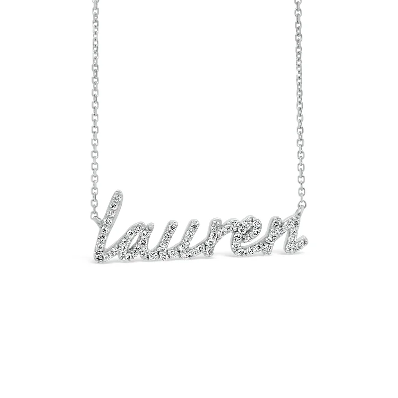 Platinum pendant necklace-Diamond Nameplate Necklace