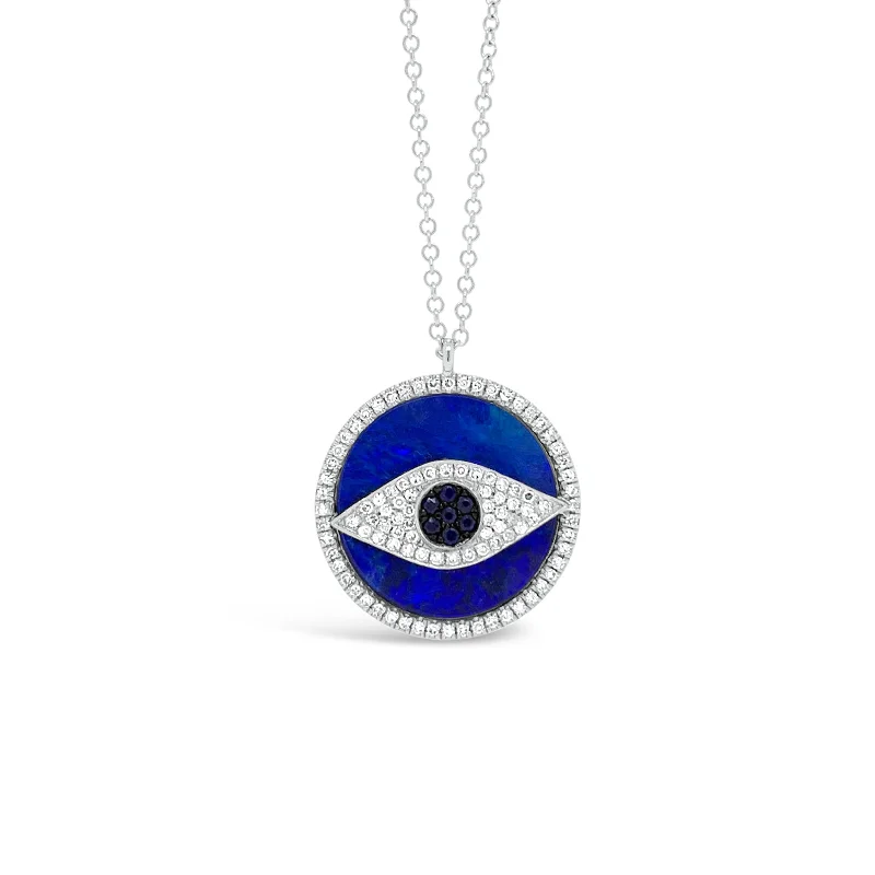 Sparkling crystal necklace-Opal & Diamond Evil Eye Pendant Necklace