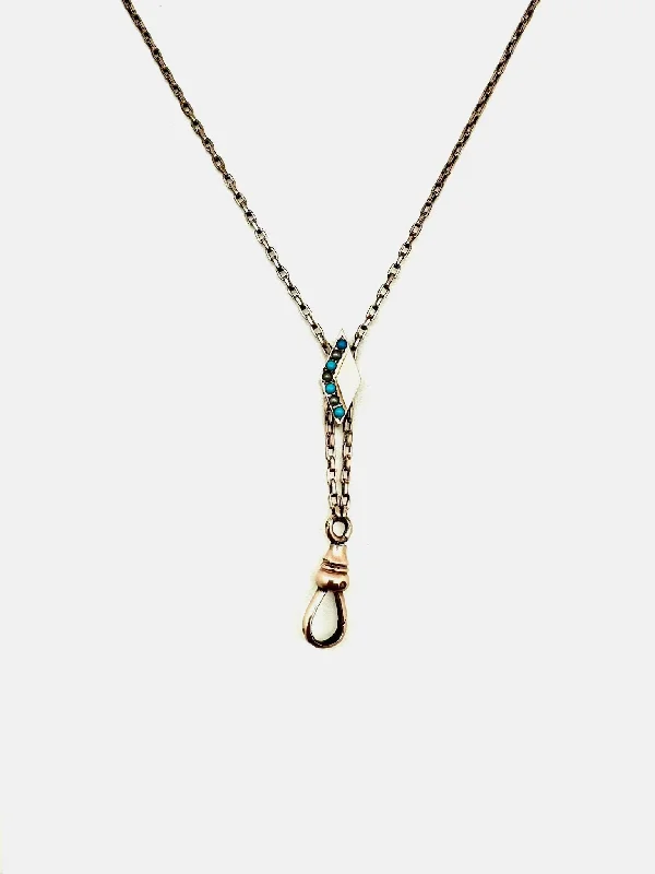 Raised gem necklace-Nina Turquoise Seed Pearl Slide Lorgnette Chain