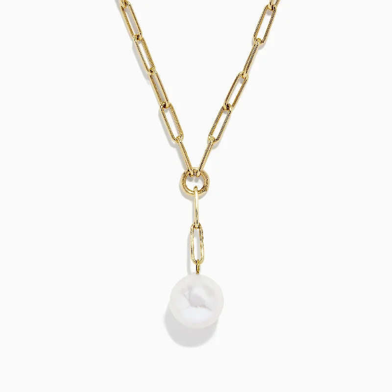 Laser-engraved necklace-14K Gold Cultured Fresh Water Pearl Paperclip Chain Necklace