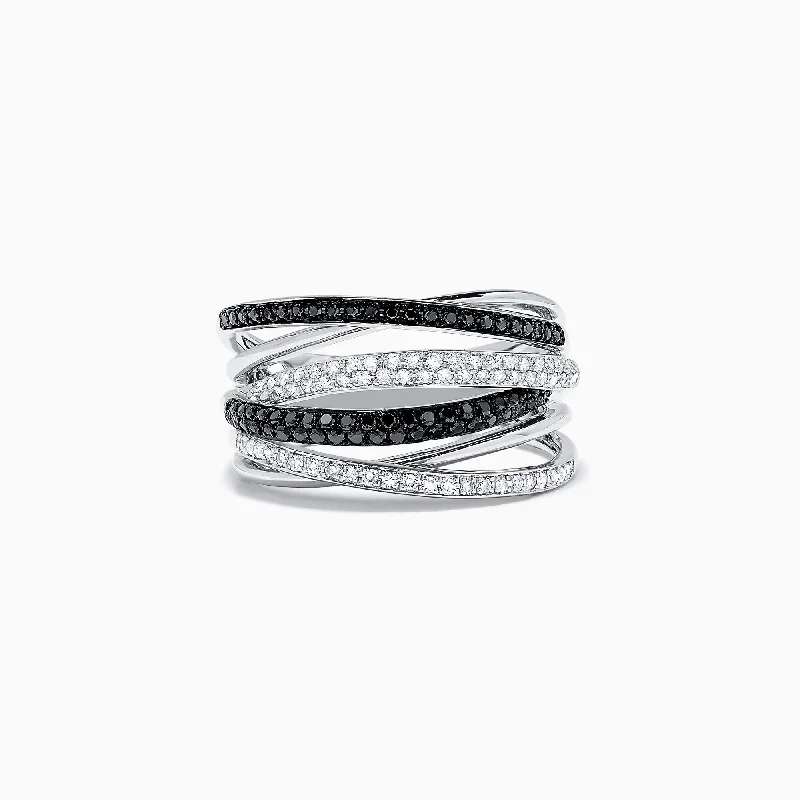 Interlocked ring-14K White Gold Black and White Diamond Ring, 0.56 TCW