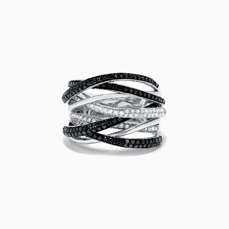 Laser-engraved ring-14K White Gold Black and White Diamond Ring, 0.74 TCW