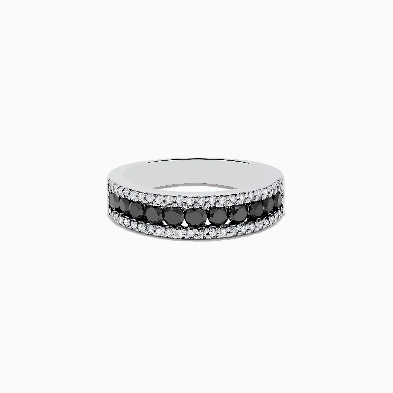 Textured silver ring-14K White Gold Black and White Diamond Ring, 0.89 TCW