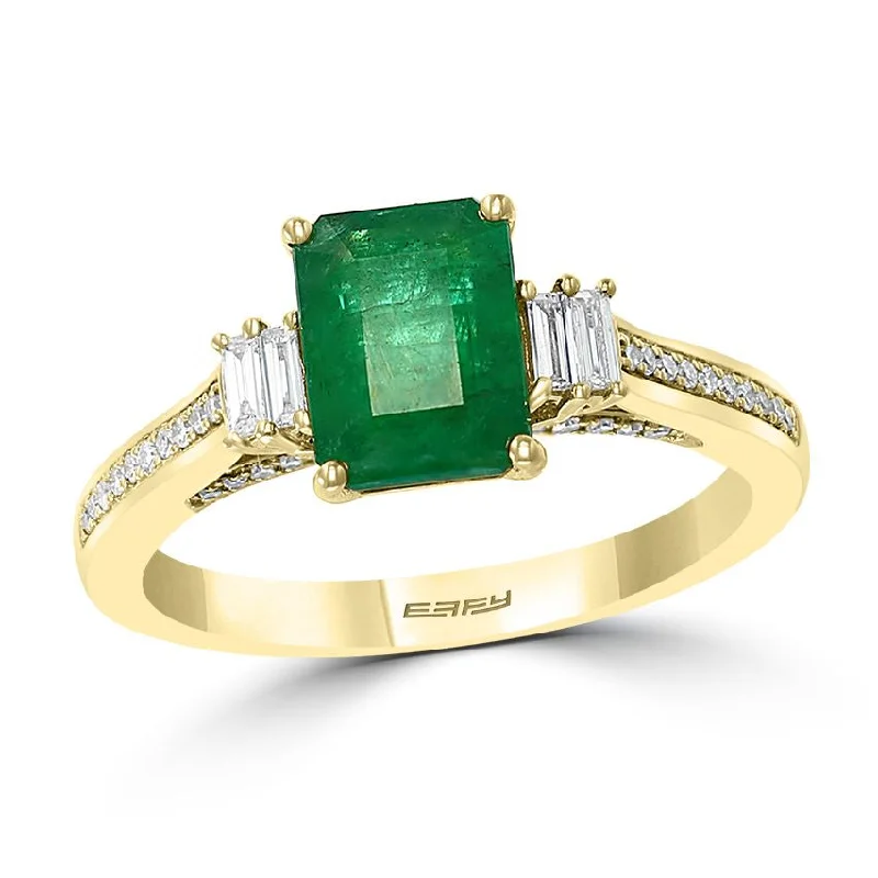 Bold emerald ring-EFFY 8X6MM Emerald Shape Emerald and Diamond Gem Stone Engagement Ring in 14KT Yellow Gold