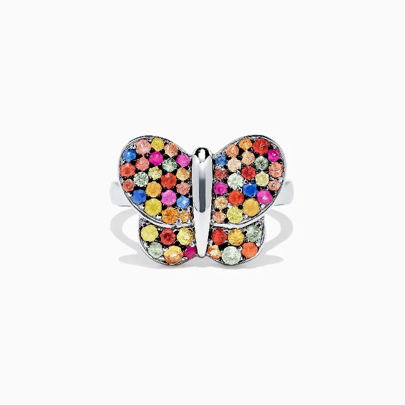 Bold gold ring-925 Sterling Silver Multi Sapphire Splash Butterfly Ring, 1.29 TCW