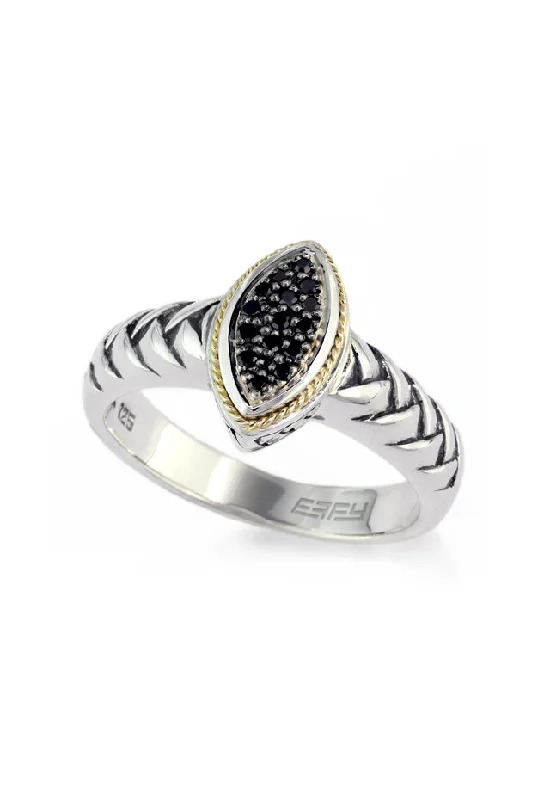 Sparkling crystal ring-925 Sterling Silver & 18K Gold Black Diamond Ring