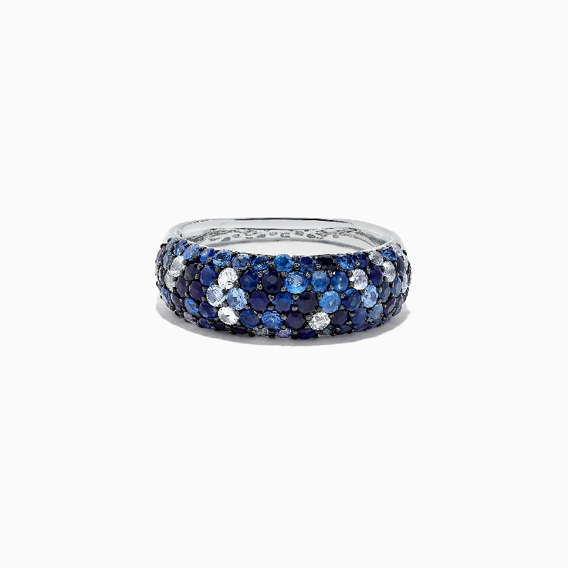 Angular stone ring-925 Sterling Silver Blue and White Sapphire Splash Ring, 2.42 TCW