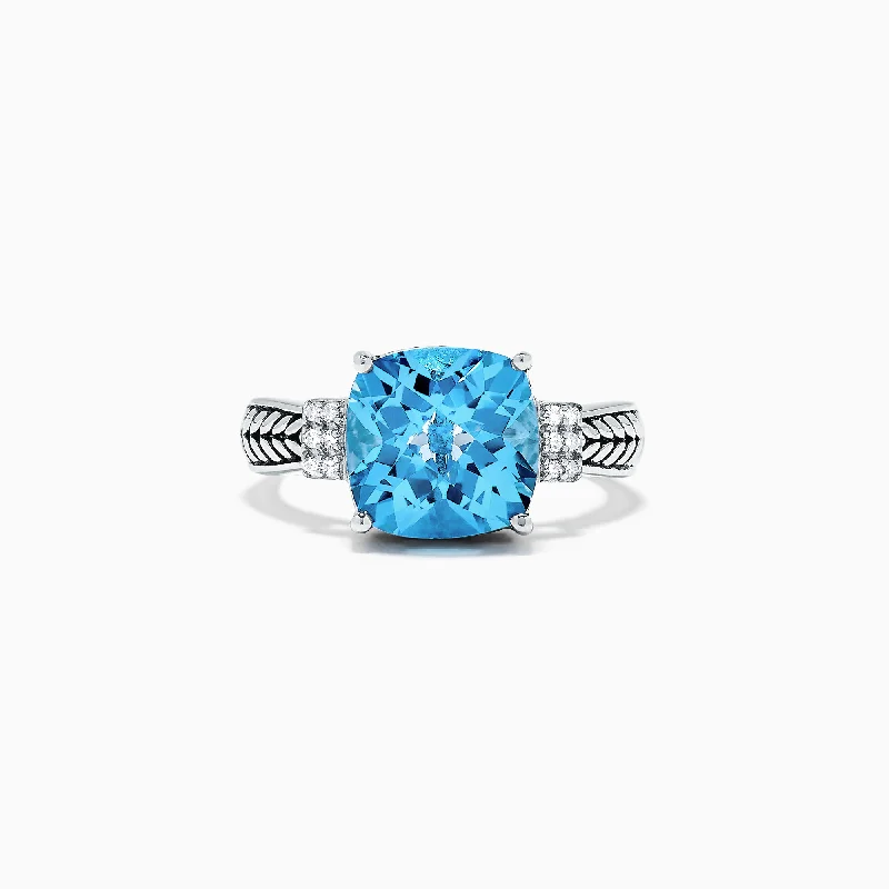 Narrow-set ring-925 Sterling Silver Blue Topaz and Diamond Ring, 5.05 TCW