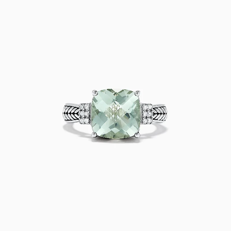 Sparkling crystal ring-925 Sterling Silver Green Amethyst and Diamond Ring 4.06 TCW