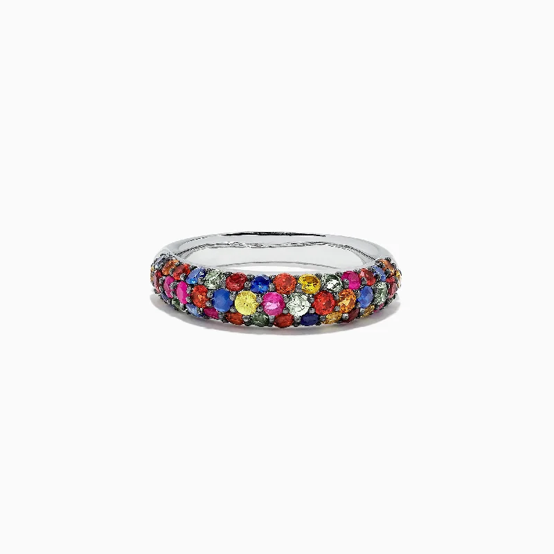 Sapphire halo ring-925 Sterling Silver Multi Sapphire Splash Ring, 1.84 TCW