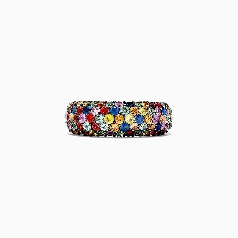 Striped band ring-925 Sterling Silver Multi Sapphire Splash Ring, 2.55 TCW