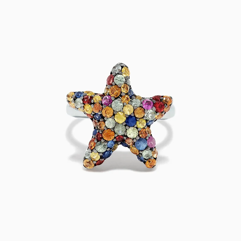 Split-band ring-925 Sterling Silver Multi Sapphire Splash Starfish Ring, 2.90 TCW