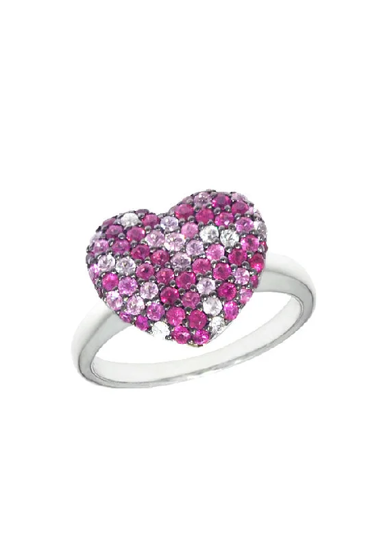 Twisted silver ring-925 Sterling Silver Pink Sapphire Splash Heart Ring, 1.28 TCW