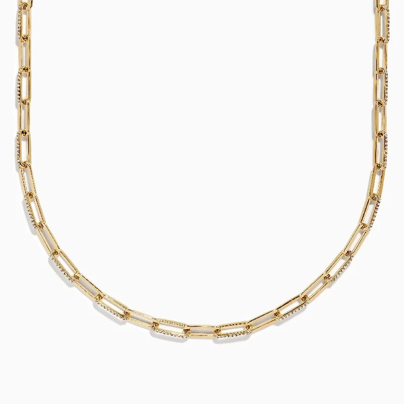 Delicate topaz necklace-D'oro 14 Karat Yellow Gold Paperclip Chain Link Diamond Necklace