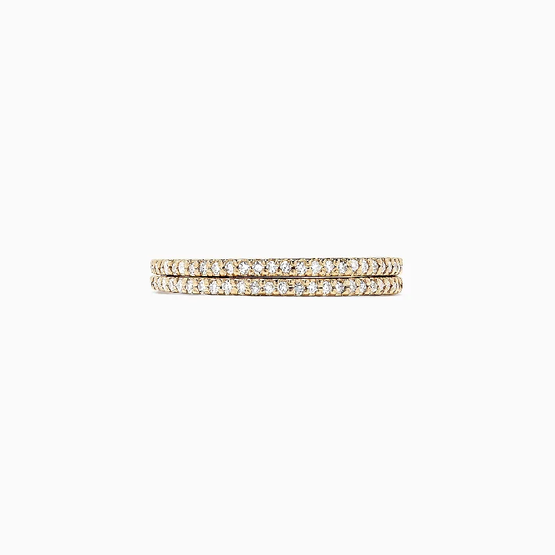 Frosted finish ring-D'Oro 14K Yellow Gold Diamond Double Band Ring, 0.36 TCW