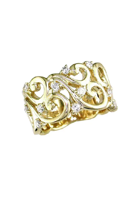 Satin gold ring-D'Oro 14K Yellow Gold Diamond Filigree Ring, 0.41 TCW