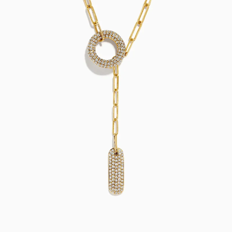 Petal-shaped necklace-D'Oro 14k Yellow Gold Paperclip Chain Diamond Necklace