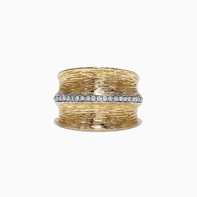 Braided band ring-D'Oro 14K Yellow Textured Gold Diamond Ring, 0.24 TCW