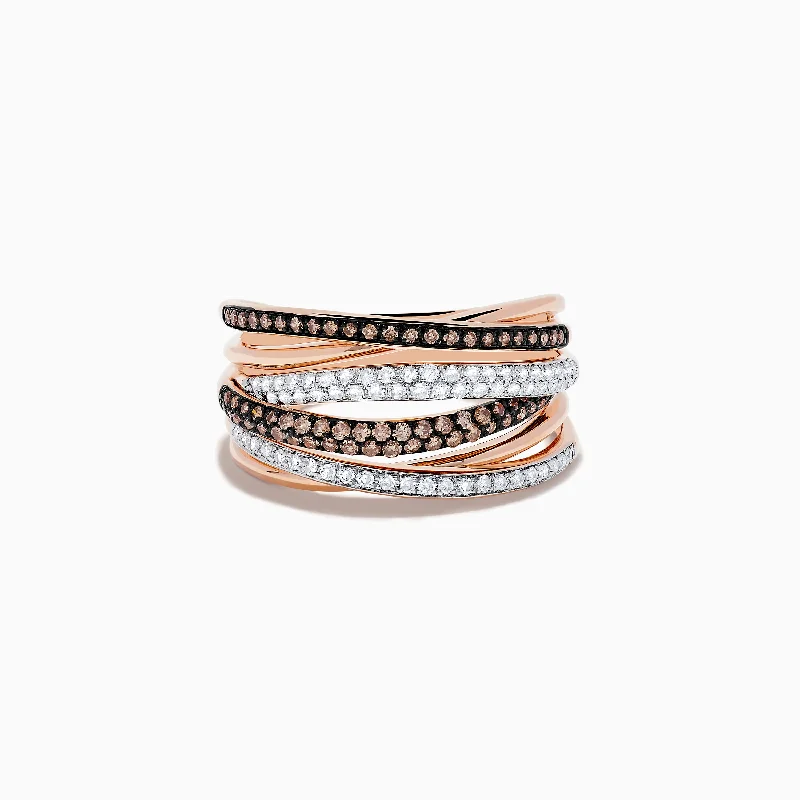 Textured edge ring-14K Rose Gold Brown and White Diamond Ring, 0.56 TCW